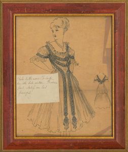 A Set of Three 19th Century Pen and Ink Drawing - French Fashion Illustrations