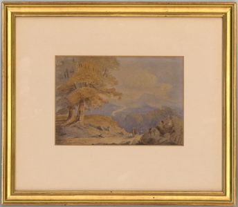 Gilt Framed 19th Century Watercolour - Figures in a Mountainous Landscape