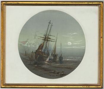 E. Shaw - Framed and Signed 1861 Watercolour, Beached Fishing Boats
