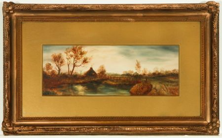 Gilt Framed 19th Century Oil - Landscape with Cottage and Pond