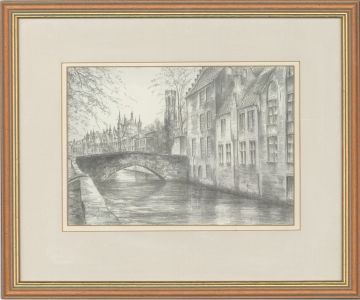 Signed and Framed 1994 Graphite Drawing - Bruges