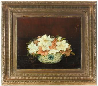 Framed 19th Century Oil - Floral Bowl of Flowers