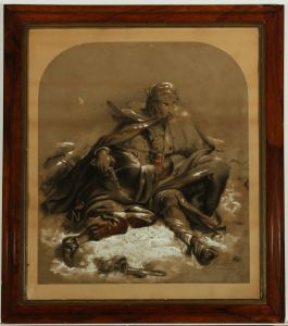 F.A.Humphreys - Framed 1861 Charcoal Drawing, Victorian Soldiers in Snow