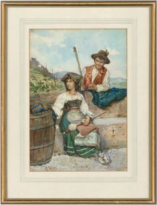 Eduard Vitali - Signed and Framed Late 19th Century Watercolour, Italian Figures