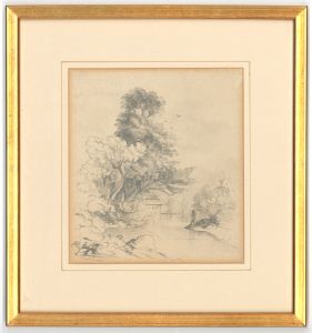 J. Whiston - Gilt Framed 19th Century Graphite Drawing, Tranquil River Landscape