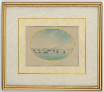 O.M. - Gilt Framed 19th Century Miniature Watercolour, Roadstead of Brest