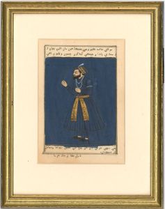 Persian School Late 19th Century Watercolour - Figure Study in Blue