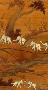 An Interesting 20th Century Engraved Panel - Elephants in a Landscape