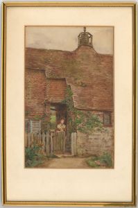 Charlotte H. Spiers (fl. 1880-1914) - Signed Watercolour, Woman by a Cottage