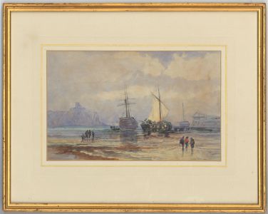 J. Mayfield - 1888 Watercolour, Ships with Figures