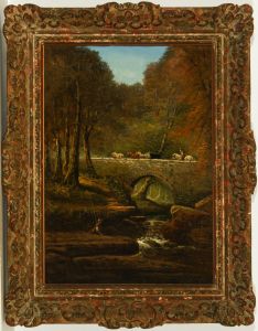 George Harris - English School 19th Century Oil, Fisherman in a River Landscape