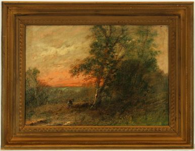 Fine Gilt Framed Late 19th Century Oil - Sunset Landscape with Figure