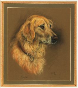Marjorie Cox (1915-2003) - Signed and Framed 1992 Pastel, Golden Retriever 'Gus'