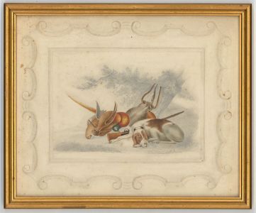 S. F. Ferguson - Gilt Framed 1826 Watercolour, Gun Dog and Gamebirds