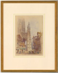 Edwin Thomas Dolby (1849-1895) - Fine 1894 Watercolour, Rouen Street Scene