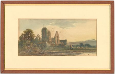 I . Wilton - English 19th Century Watercolour, River Landscape with Figures