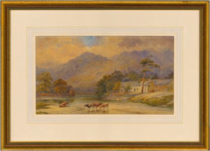 Alfred Powell (1830-1893) - Framed Watercolour, Cattle at Grange, Borrowdale