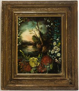 Gilt Framed Late 19th Century Oil - Riverbank Flowers