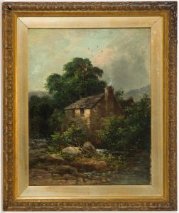 English School 19th Century Oil - Landscape with Cottage by a Stream