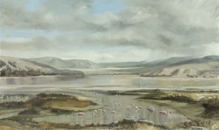 James Frank Adams (1923-2008) - Oil, African Landscape with Flamingos