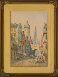 C.J. Keats RBA - Signed Late 19th Century Watercolour, Antwerp Street Scene