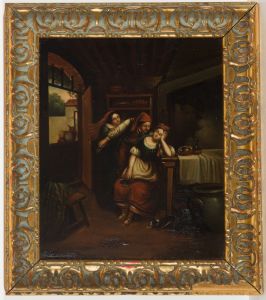 Dutch School 19th Century Oil - The Stolen Kiss