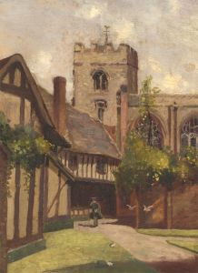 English 19th Century Oil - Figure In Cloisters