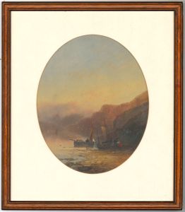 Joseph Horlor (1809-1887) - 1876 Oil, Coastal Scene with Figures and Boats