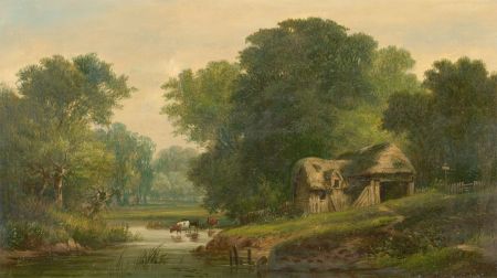 19th Century Oil - Rustic River Cottage