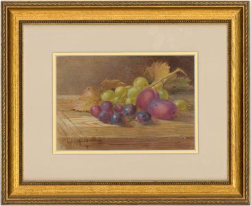W. Garland - 1878 Watercolour, Still Life with Grapes and Plums