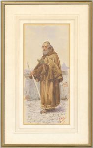 Eduard Vitali - Signed and Framed 19th Century Watercolour, Monk
