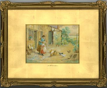 Alfred W. Cooper - Ornate Framed 19th Century Watercolour, Feeding Chickens