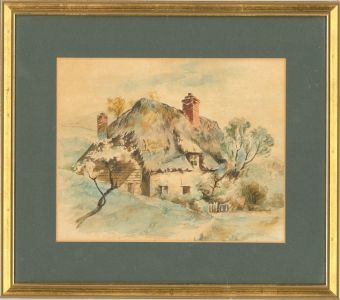 Framed 19th Century Watercolour - The Thatched Cottage