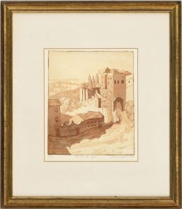 Jennifer Caplan - Signed and Framed 1988 Original Etching, Old Ronda, Spain
