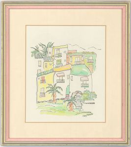 Cheryl Holland - Signed and Framed Contemporary Pen and Ink Drawing, Street View