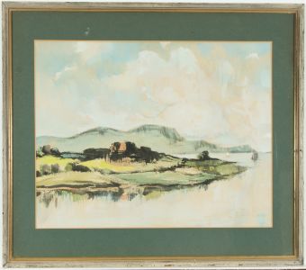 Hughes - Signed Contemporary India Ink, Coastal Landscape