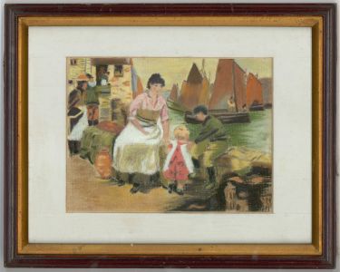 Rivett - Framed 20th Century Pastel, Fishing Village on the Northumberland Coast