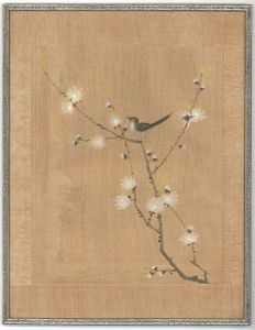 Framed 20th Century Gouache - Bird and Blossom
