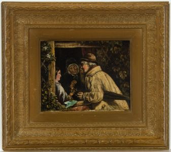 Gilt Framed 19th Century Oil - Figures in a Window