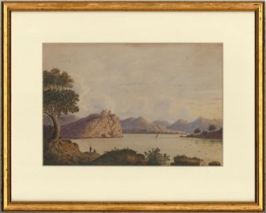 J.W. - 1863 Watercolour, Highland Loch Landscape with Castle