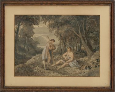 Framed Late 19th Century Watercolour - Resting Shepherds