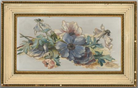 Pair of 19th Century Oil on Glass Paintings - Floral Studies