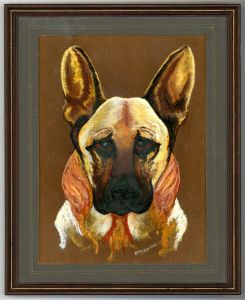 Di Story - Signed and Framed 1984 Pastel, The German Shepherd