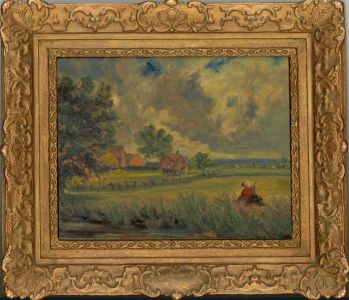 Gilt Framed Late 19th Century Oil - Impressionist Pastoral Landscape
