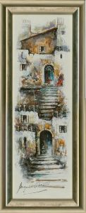 Jacques Minetti - A Pair of Contemporary Mixed Media, Italian Street Scenes