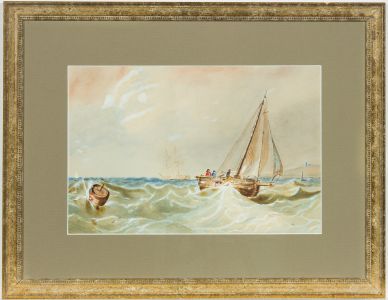 19th Century Watercolour - Seascape, Boats on Rough Seas