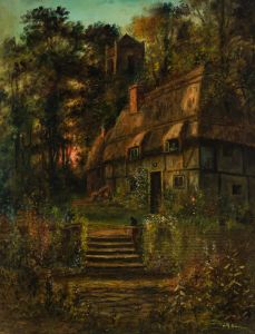 J. H. Bull - Signed 19th Century Oil, Victorian Vicarage Cottage in a Landscape