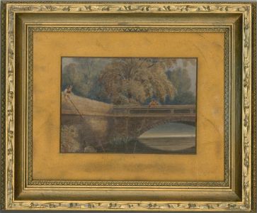Attrib. Francis Nicholson (1753-1844) - Gilt Framed 19th Century Watercolour, Fishermen on a Bridge