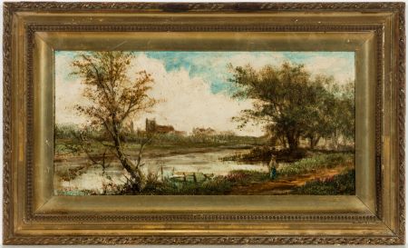 F.P.E - Framed 19th Century Oil, English Landscape with Figure