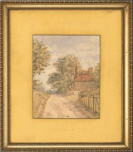M.K. - Ornate Framed 1893 Watercolour, A Winchelsea Lane